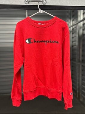 Red Champion Script Logo Crewneck Sweatshirt